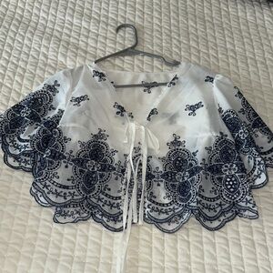 White and Blue Embroidered Top